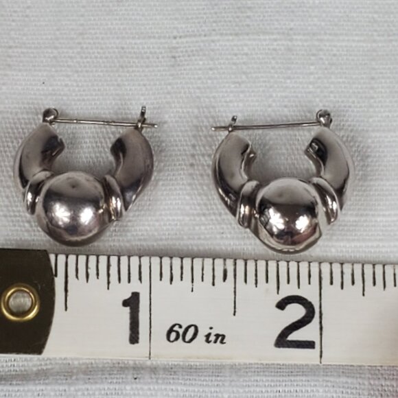 Vintage Chunky Huggie Hoop Hollow Earrings Silver 925 - Picture 7 of 9